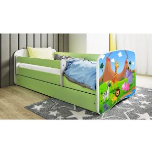 Obrazek Łóżko dziecięce z materacem i szufladą Babydreams Zielone 70x140 Safari