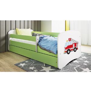 Obrazek Łóżko dziecięce z materacem i szufladą Babydreams Zielone 70x140 Straż Pożarna