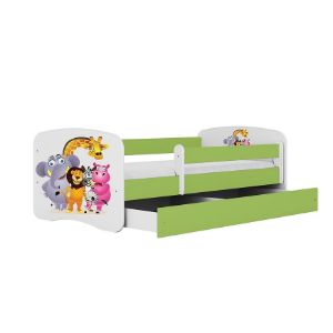 Obrazek Łóżko dziecięce z materacem i szufladą Babydreams Zielone 70x140 Zoo