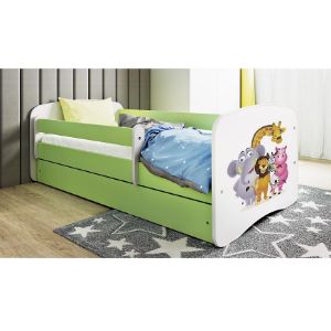 Obrazek Łóżko dziecięce z materacem i szufladą Babydreams Zielone 70x140 Zoo
