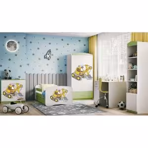 Obrazek Łóżko dziecięce z materacem i szufladą Babydreams Zielone 80x160 Koparka