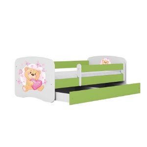 Obrazek Łóżko dziecięce z materacem i szufladą Babydreams Zielone 80x160 Miś Motyl