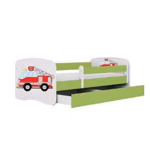 Obrazek Łóżko dziecięce z materacem i szufladą Babydreams Zielone 80x160 Straż Pożarna