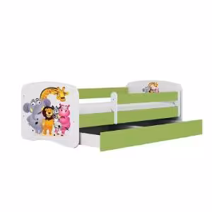 Obrazek Łóżko dziecięce z materacem i szufladą Babydreams Zielone 80x160 Zoo