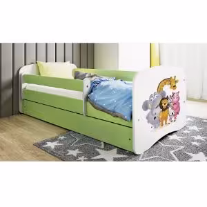 Obrazek Łóżko dziecięce z materacem i szufladą Babydreams Zielone 80x160 Zoo