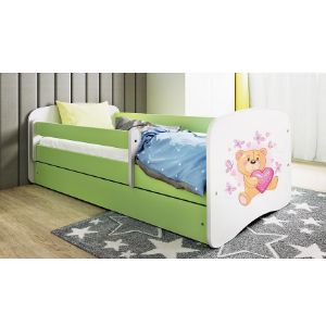 Obrazek Łóżko dziecięce z materacem i szufladą Babydreams Zielone 80x180 Miś Motyl