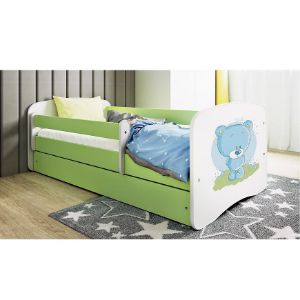 Obrazek Łóżko dziecięce z materacem i szufladą Babydreams Zielone 80x180 Miś Niebieski