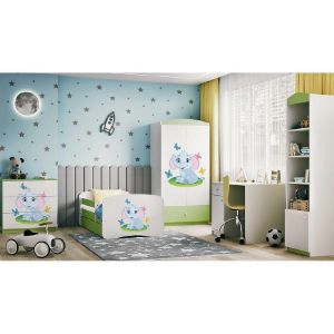Obrazek Łóżko dziecięce z materacem i szufladą Babydreams Zielone 80x180 Słonik