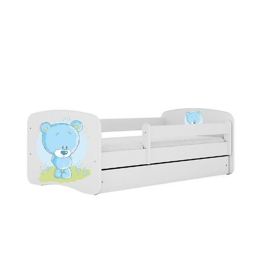 Obrazek Łóżko dziecięce z materacem i szufladą Babydreams Biały 80x160 Miś Niebieski