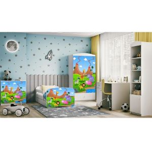 Obrazek Łóżko dziecięce z materacem i szufladą Babydreams Biały 80x160 Safari