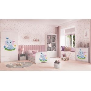 Obrazek Łóżko dziecięce z materacem i szufladą Babydreams Biały 80x160 Słonik