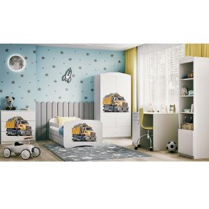 Obrazek Łóżko dziecięce z materacem i szufladą Babydreams Biały 80x180 Ciężarówka