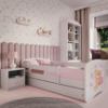 Obrazek Łóżko dziecięce z materacem i szufladą Babydreams Biały 80x180 Miś Motyl
