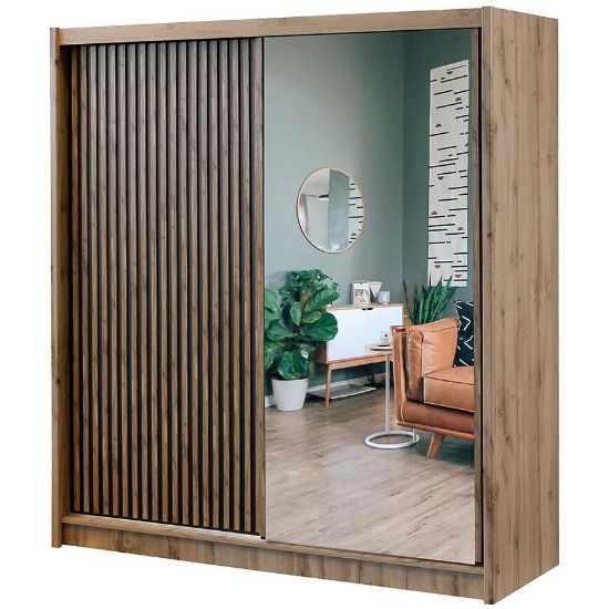 Obrazek Szafa London 203 dąb wotan/czarny lustro