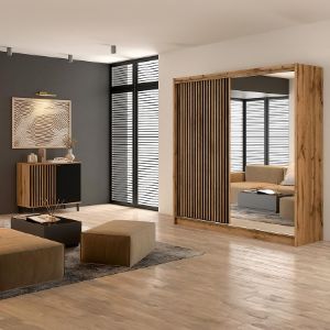 Obrazek Szafa London 203 dąb wotan/czarny lustro