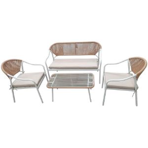 Obrazek Komplet mebli ogrodowych 2+1+1 biały/beżowy