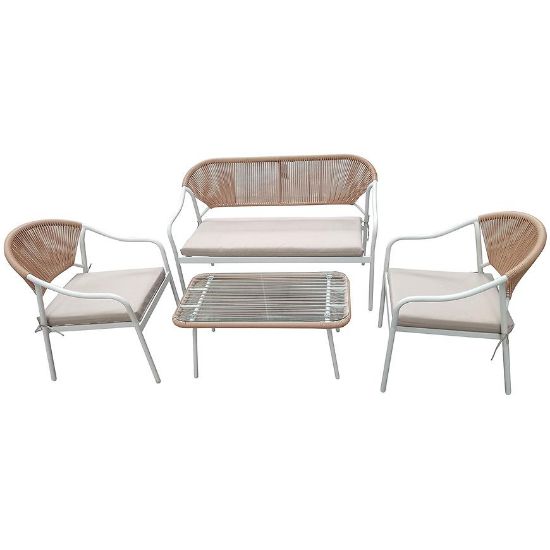 Obrazek Komplet mebli ogrodowych 2+1+1 biały/beżowy