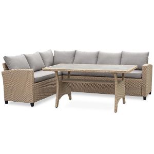 Obrazek Narożnik technorattanowy Stockholm Natural z wysokim stołem polywood