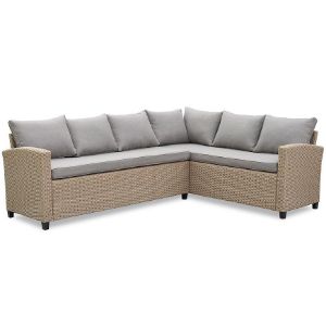 Obrazek Narożnik technorattanowy Stockholm Natural z wysokim stołem polywood