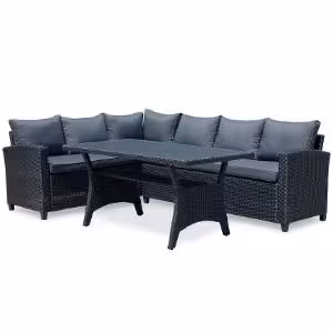 Obrazek Narożnik technorattanowy Stockholm czarny z wysokim stołem polywood