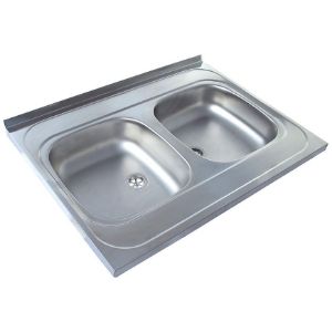 Obrazek Zlewozmywak stalowy dwukomorowy 80/60 GŁ.-1009272 plus Syfon 