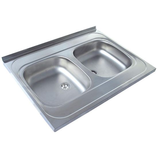 Obrazek Zlewozmywak stalowy dwukomorowy 80/60 GŁ.-1009272 plus Syfon 