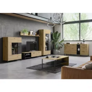 Obrazek Witryna 2D Niska Lucas 15 Dąb Artisan/Czarny Mat