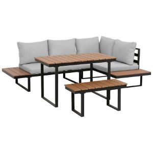 Obrazek Zestaw mebli aluminiowych z poduszkami narożnik+ ławka+ stolik