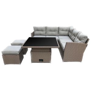 Obrazek Komplet technorattan sofa+2 pufy+stolik brąz