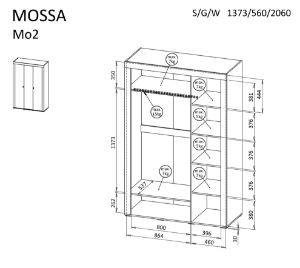 Obrazek Szafa trzydrzwiowa Mossa MO2 dąb whisky /cashmere