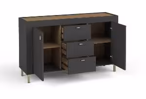 Obrazek Komoda dwudrzwiowa Mossa MO6 z szufladami dąb whisky/czarny mat