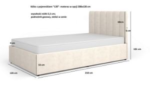 Obrazek Łóżko tapicerowane 120 x200 Mossa MO12 z pojemnikiem beżowe 