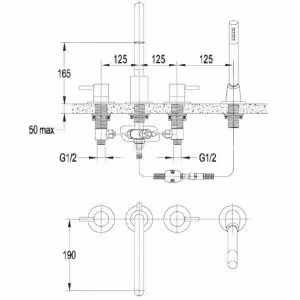 Obrazek Bateria wannowa 4-otworowa złota Y