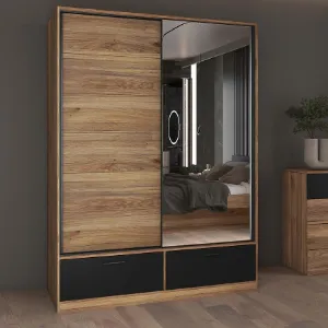 Obrazek Szafa 2d2s Beta przesuwna z lustrem 61 dąb mauvella/czarny