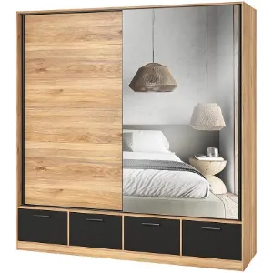 Obrazek Szafa 2d4s Beta przesuwna z lustrem 63 dąb mauvella/czarny