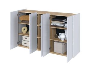 Obrazek Komoda pięciodrzwiowa Easy EA-01 z oświetleniem biały połysk/dąb scandi