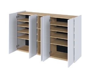 Obrazek Komoda pięciodrzwiowa Easy EA-01 z oświetleniem biały połysk/dąb scandi