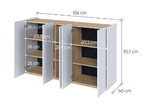 Obrazek Komoda pięciodrzwiowa Easy EA-01 z oświetleniem biały połysk/dąb scandi