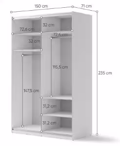 Obrazek Szafa przesuwna Maxi MX-02 z lustrem 150 cm biały