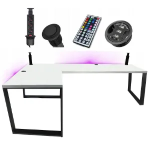 Obrazek Biurko Gamingowe Narożne Loft Low Białe 240x160x3.6 Model 3