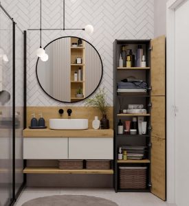 Obrazek Szafka łazienkowa Wera 3D antracyt/dąb artisan