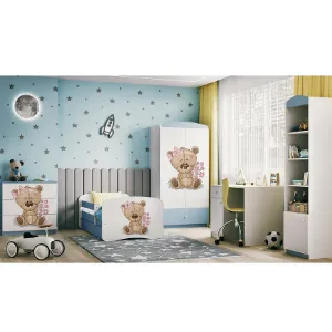 Obrazek Łóżko Dziecięce Babydreams+Sz+M Niebieski 70x140 Miś Kwiatki