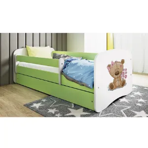 Obrazek Łóżko Dziecięce Babydreams+Sz+M Zielone 70x140 Miś Kwiatki