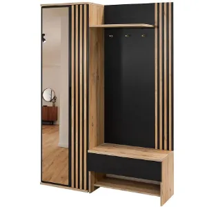 Obrazek Garderoba Milo 140 lemele dąb wotan/czarny/lustro
