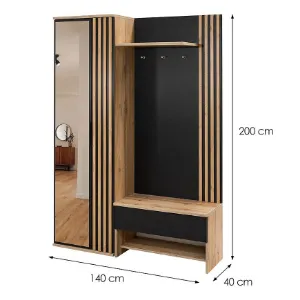 Obrazek Garderoba Milo 140 lemele dąb wotan/czarny/lustro