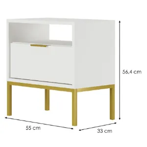 Obrazek Szafka Nocna Austin Biały/Złoty