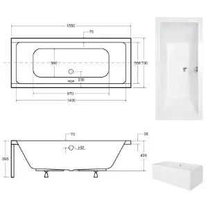 Obrazek Wanna Quadro 155/70 +nogi