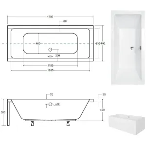Obrazek Wanna Quadro 180/80 +nogi
