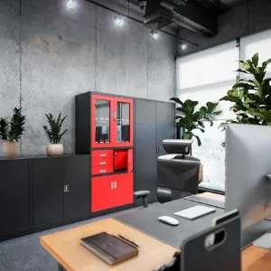 Obrazek Szafka biurowa Beata metalowa antracyt/czerwony