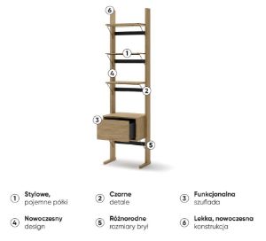 Obrazek Regał jednodrzwiowy z półkami Ollie OL-02